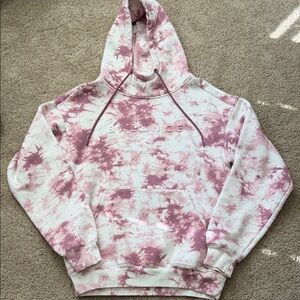 Balance Athletica Tie-Dye Pullover Hoodie in Dusty Rose and White